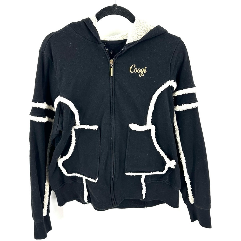 Coogi Jacket Womens 1X Hooded Full Zip Sherpa Trim Stud Logo 90s Y2K Soft Lounge